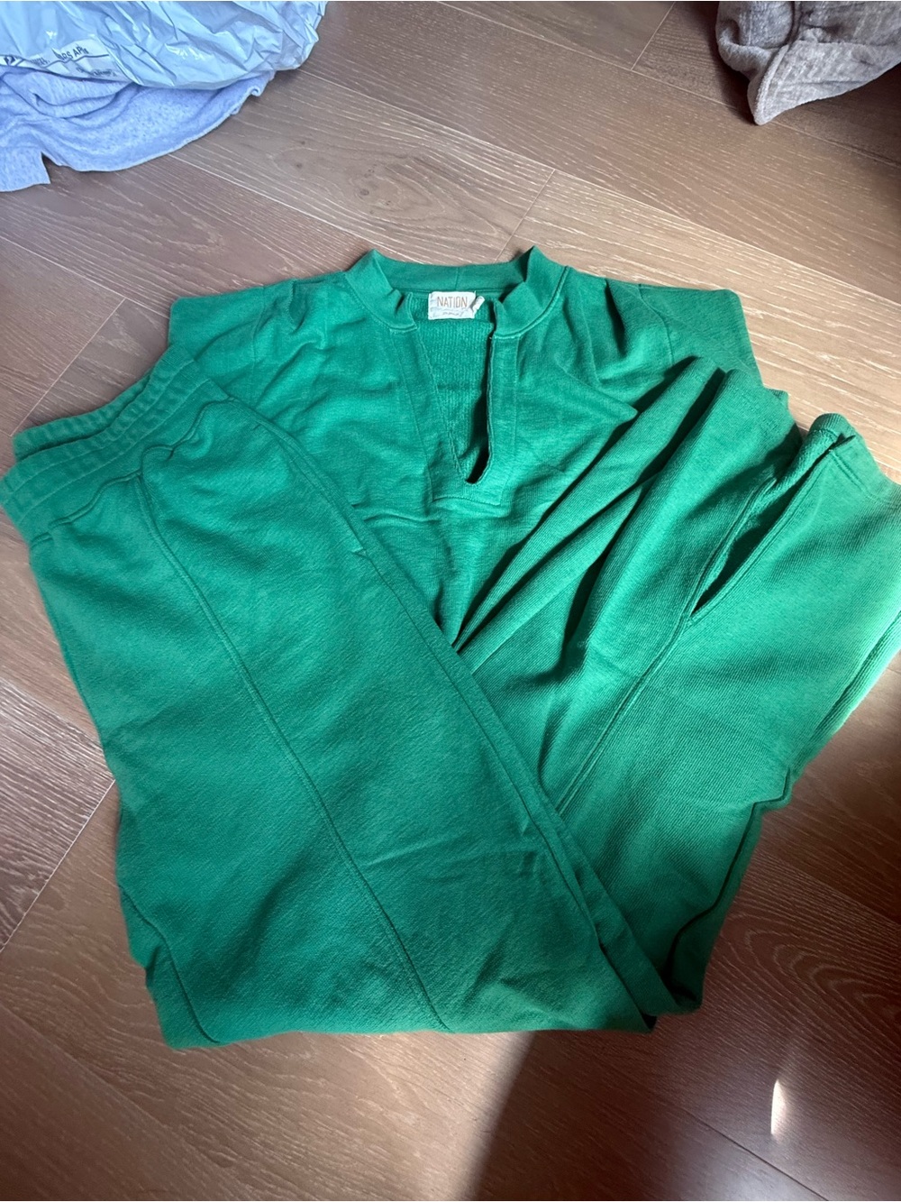 Nation Set with Women's Green Straight-Leg Pant and Matching Cap Sleeve Top